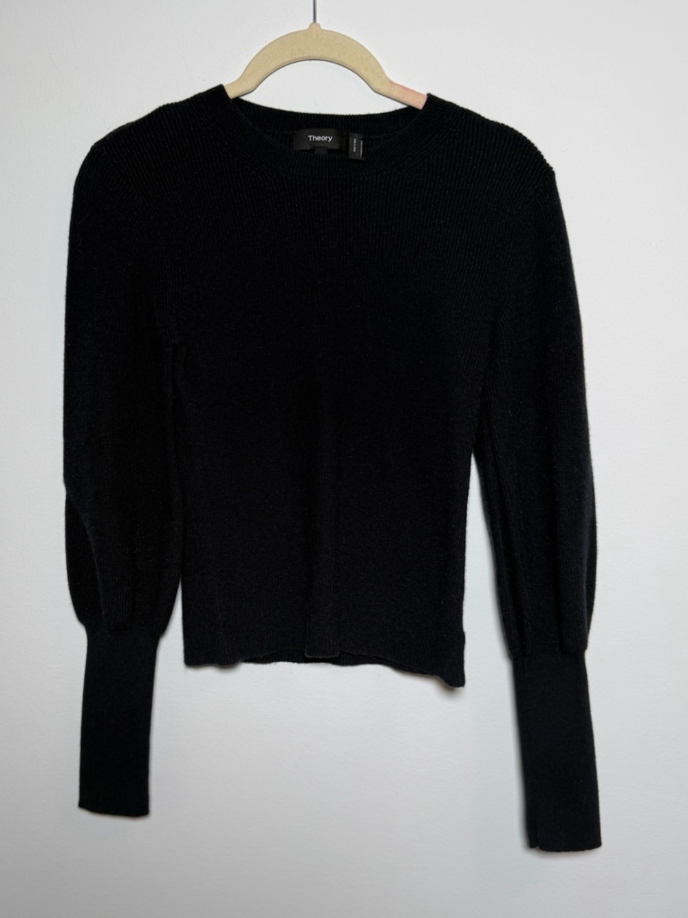 Theory Navy Puff Sleeve Crewneck Sweater -Cashmere Blend